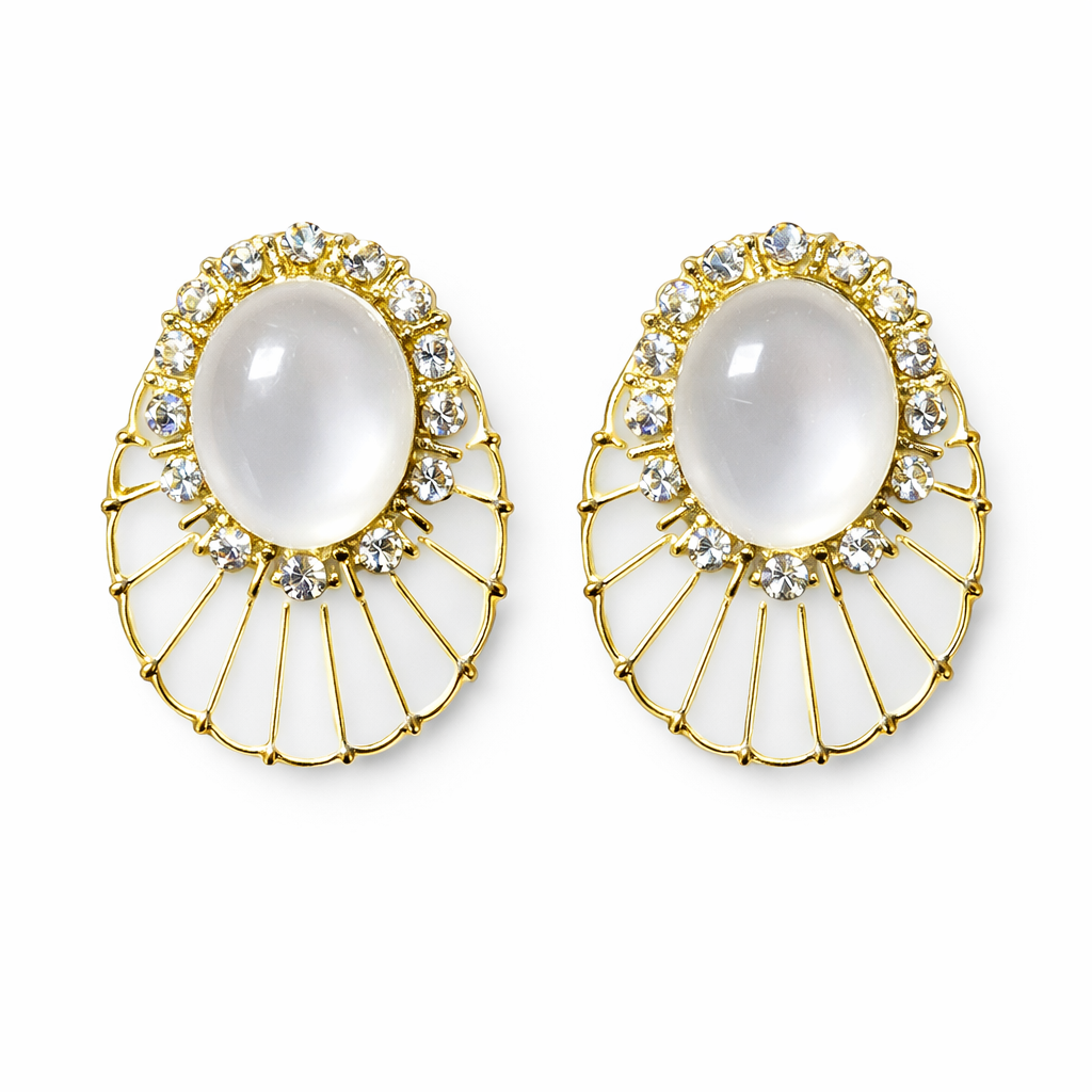 Elegant Moonstone Halo Stud Earrings