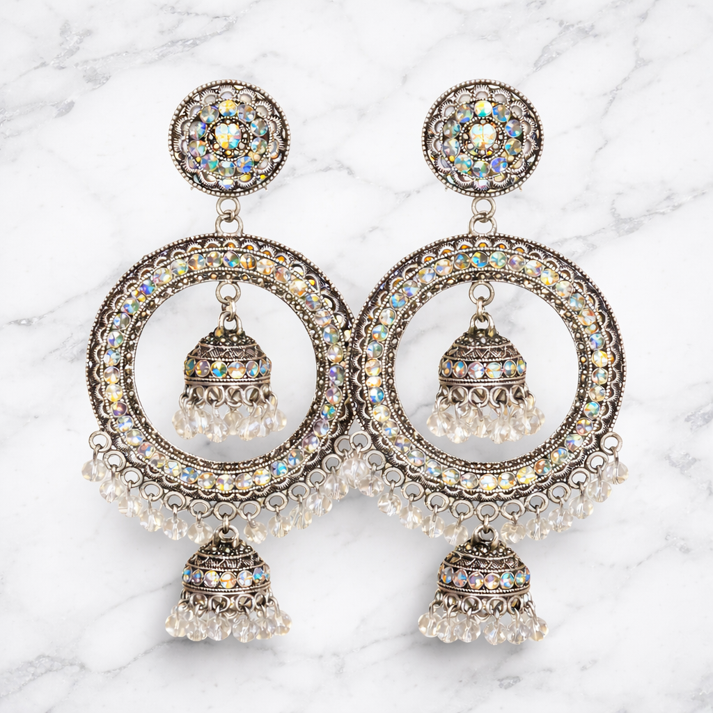 Royal Prism Oxidised Circle Jhumka Earrings
