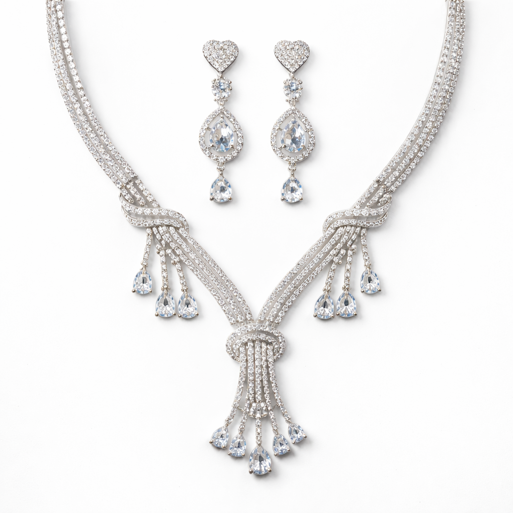 AD Zariona Royal Cascade Waterfall Bridal Necklace Set