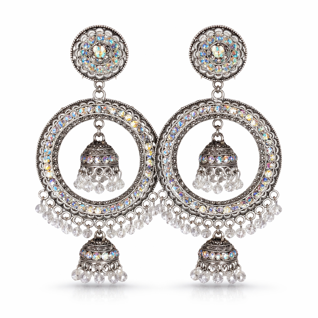 Royal Prism Oxidised Circle Jhumka Earrings