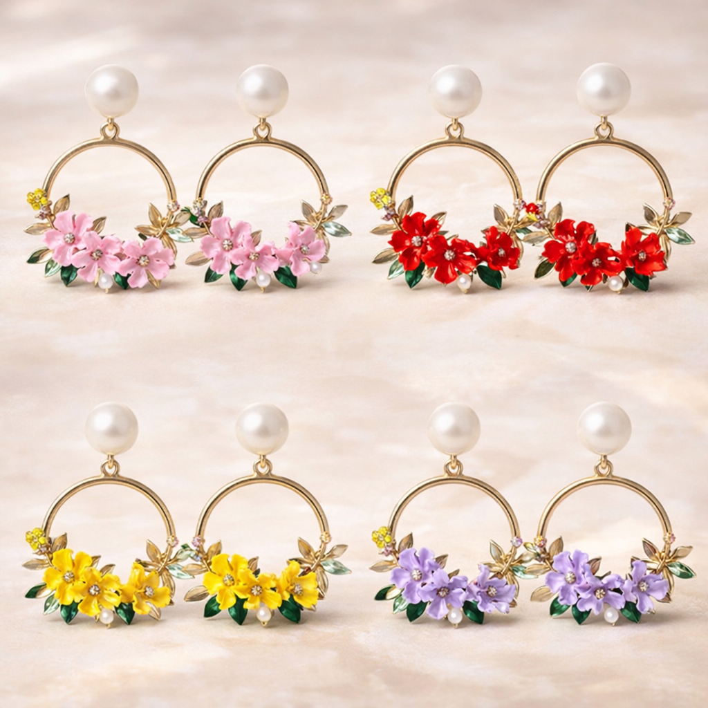 Floral Pearl Hoop Earrings
