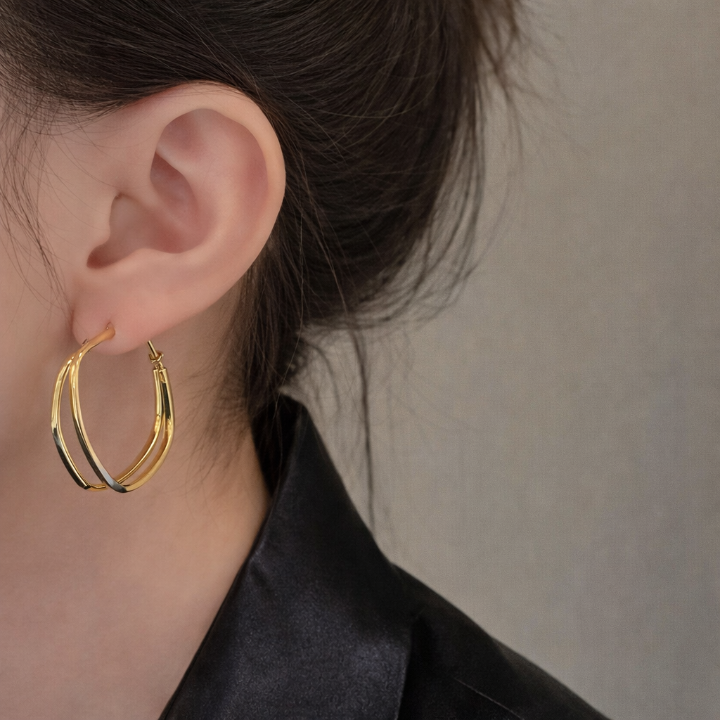 Zariona Dual-Tone Geometric Square Hoop Earrings for Women (AD)