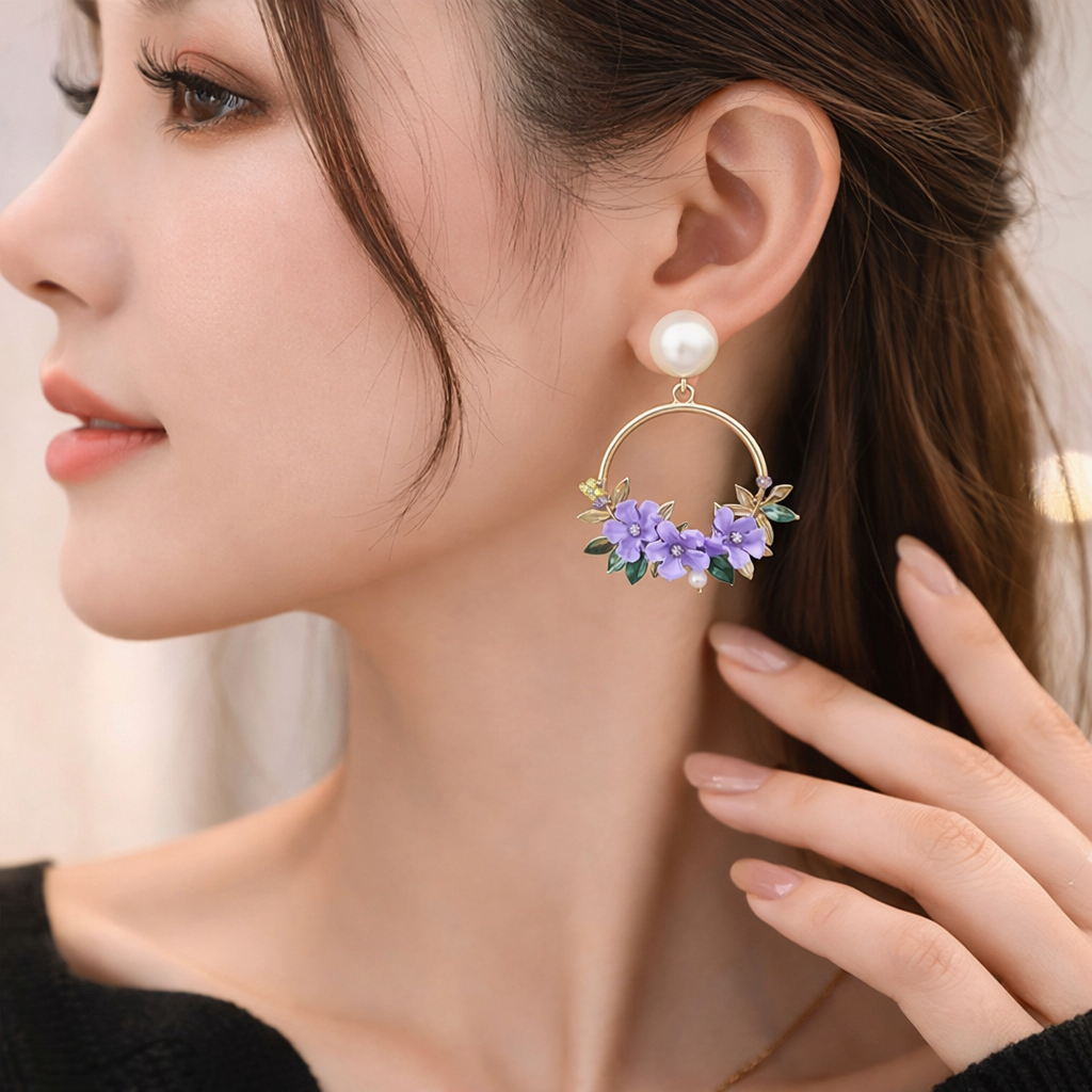 Floral Pearl Hoop Earrings