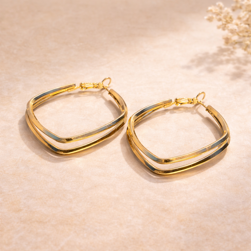 Zariona Dual-Tone Geometric Square Hoop Earrings for Women (AD)