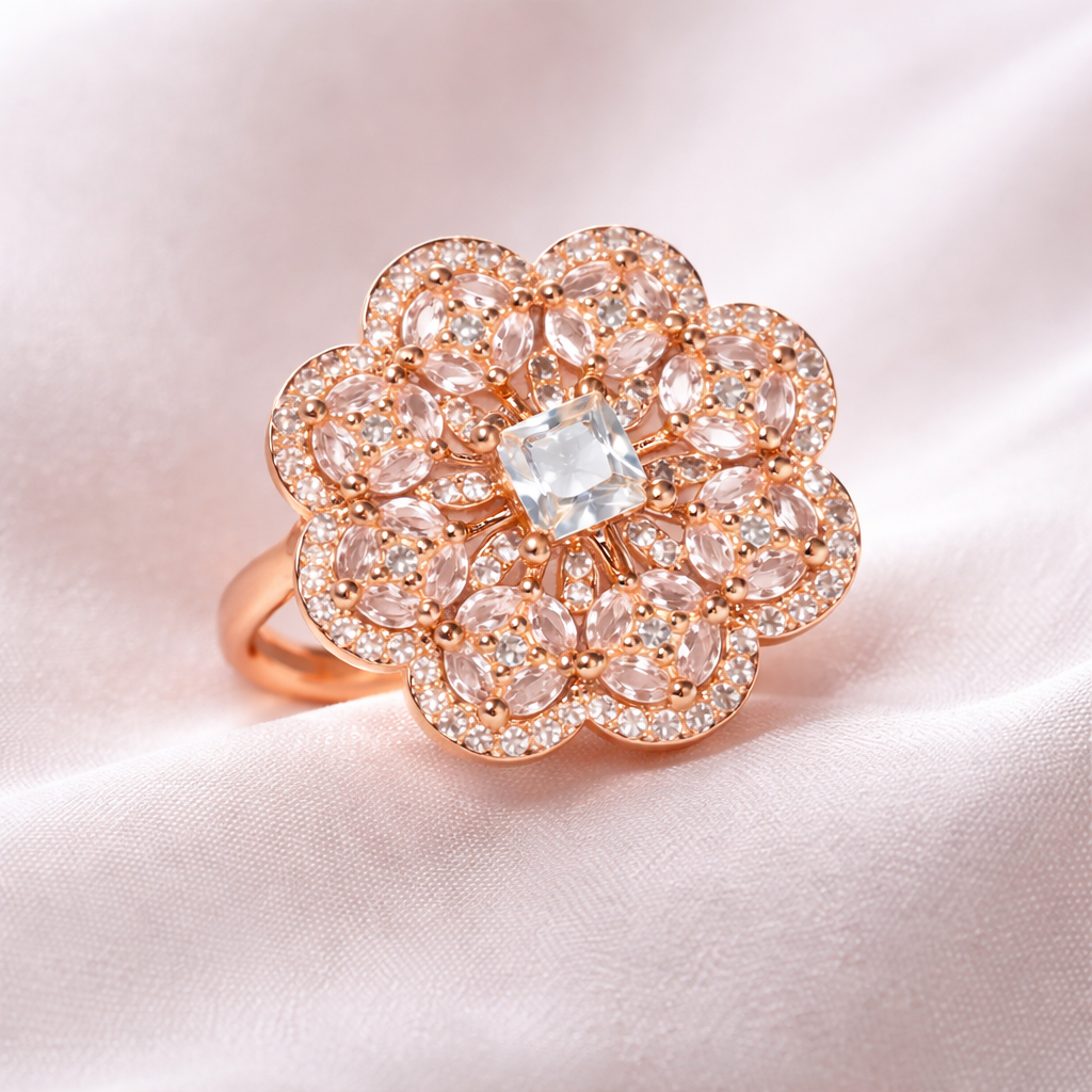 Floral CZ Statement Ring for Women | Adjustable Size (AD)