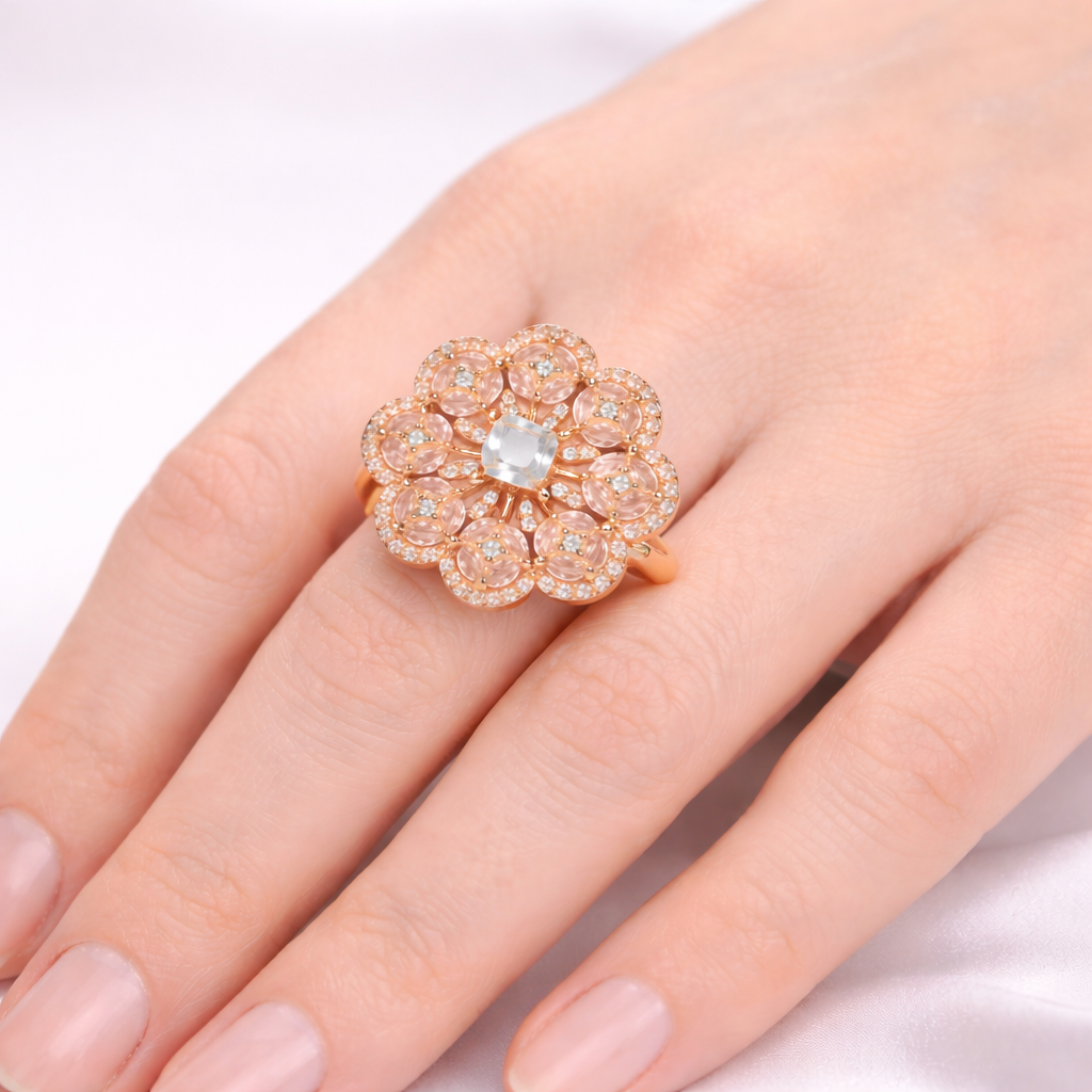 Floral CZ Statement Ring for Women | Adjustable Size (AD)