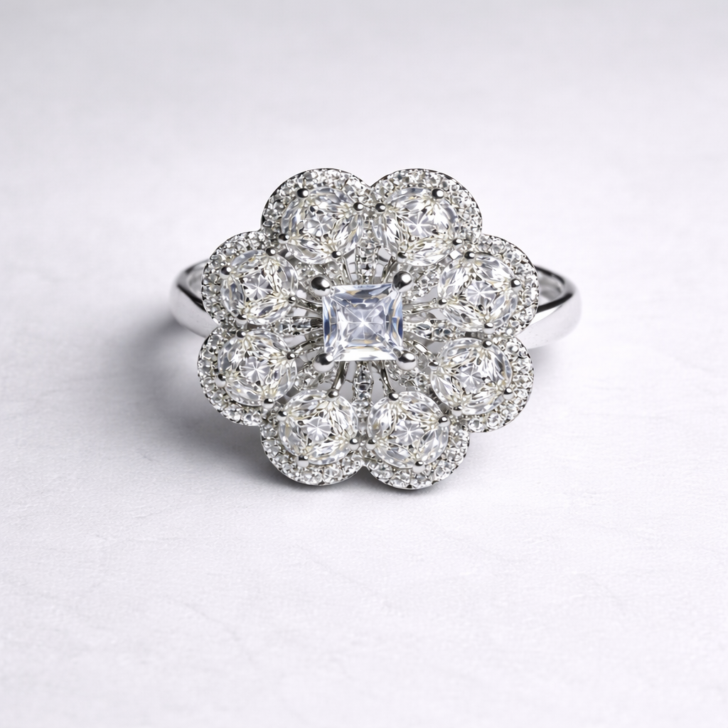 Floral CZ Statement Ring for Women | Adjustable Size (AD)
