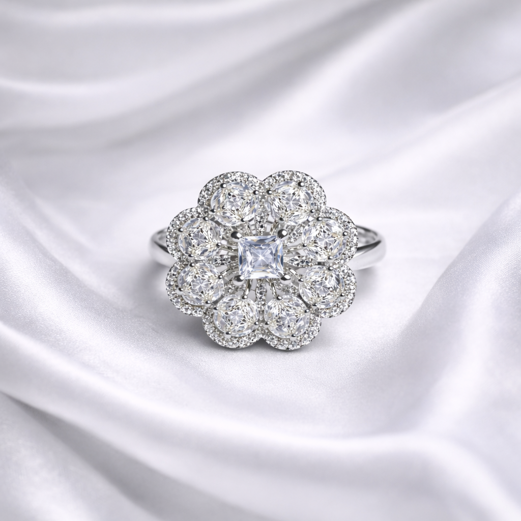 Floral CZ Statement Ring for Women | Adjustable Size (AD)
