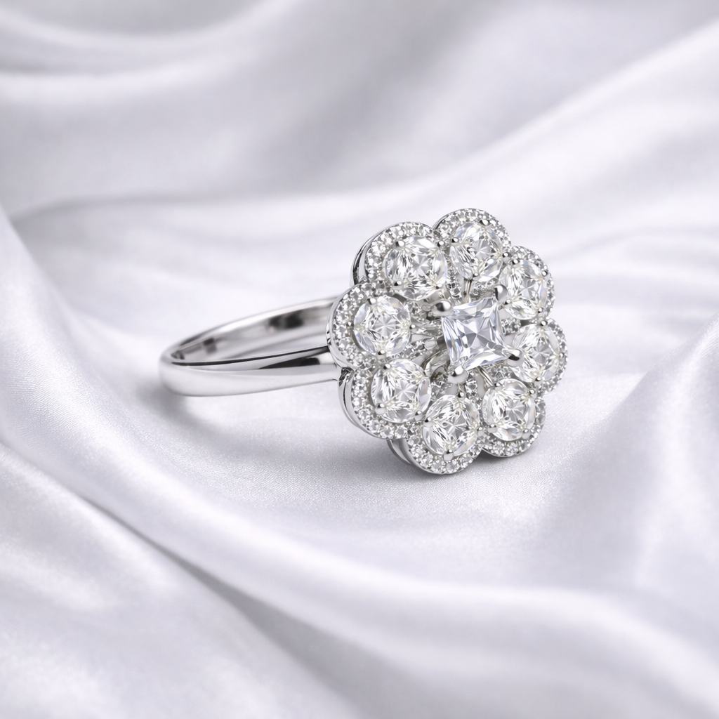 Floral CZ Statement Ring for Women | Adjustable Size (AD)