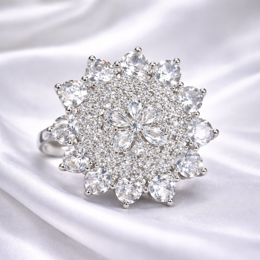 Radiant Star Bloom CZ Cocktail Ring | Adjustable Size (AD)
