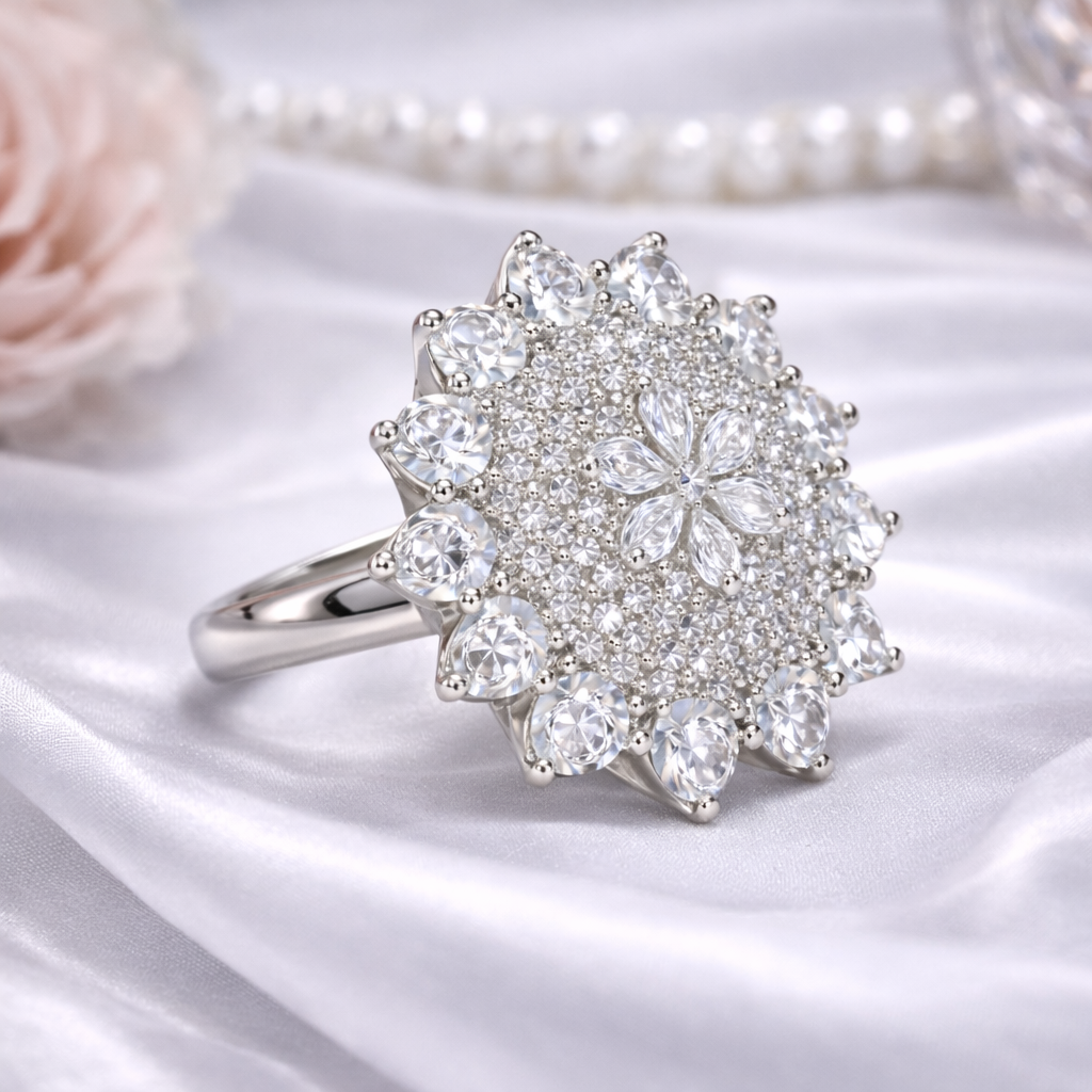 Radiant Star Bloom CZ Cocktail Ring | Adjustable Size (AD)