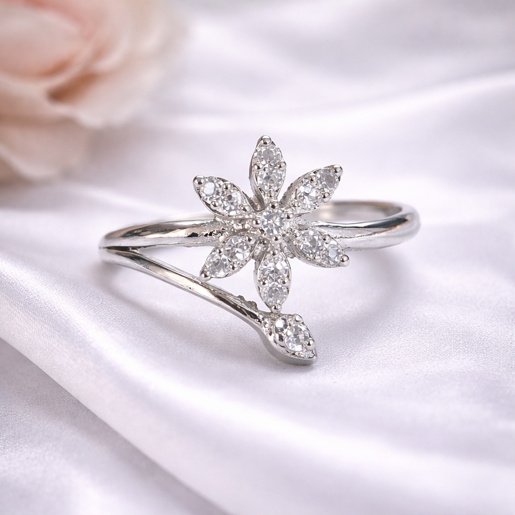 Starluxe Bloom CZ Star Ring – Silver Finish (AD)