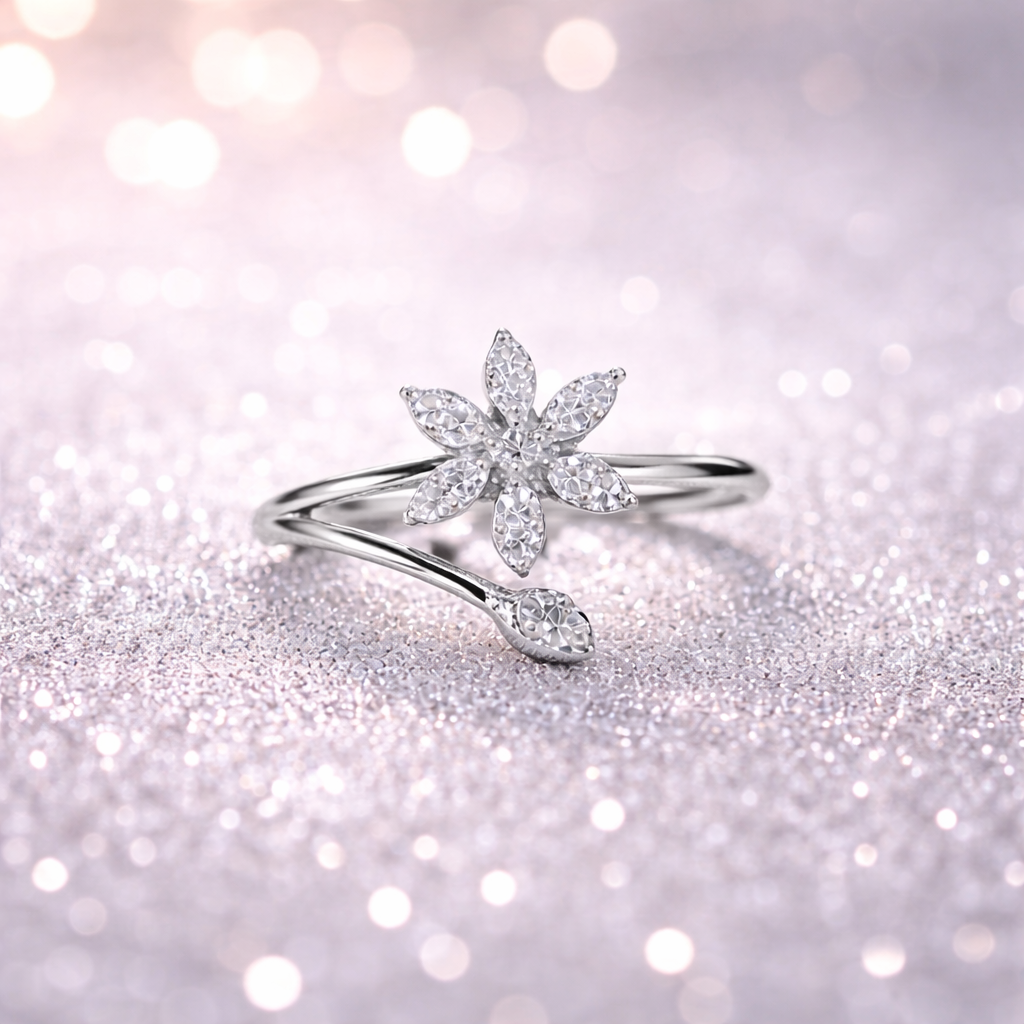 Starluxe Bloom CZ Star Ring – Silver Finish (AD)