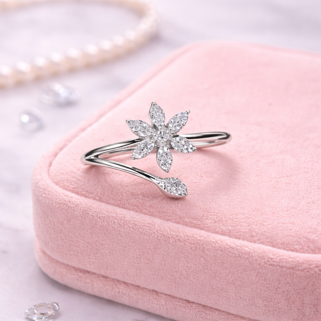 Starluxe Bloom CZ Star Ring – Silver Finish (AD)