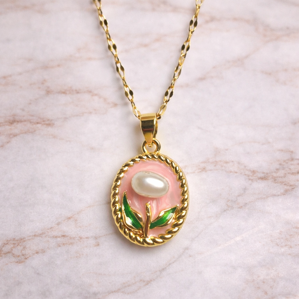 Zariona Elegant Pearl Floral Oval Pendant Necklace for Women | Gold-Tone Chain | Premium Statement Jewelry
