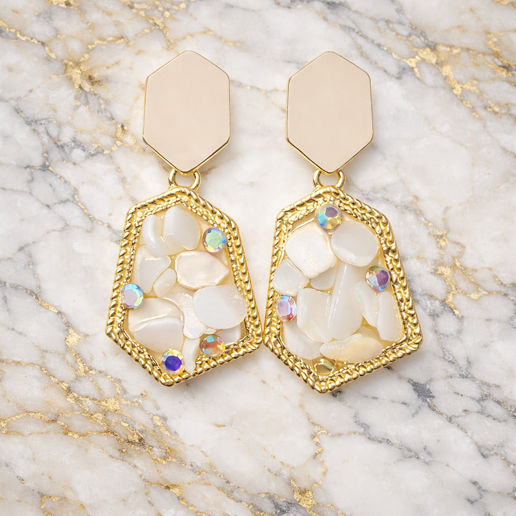 Elegant Mother of Pearl Geometric Drop Earrings