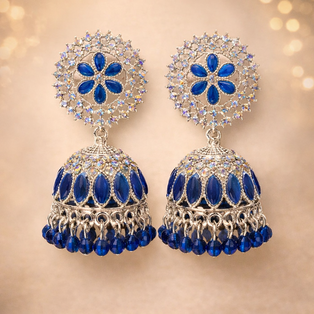 Zariona Royal Sapphire Bloom Jhumka Earrings