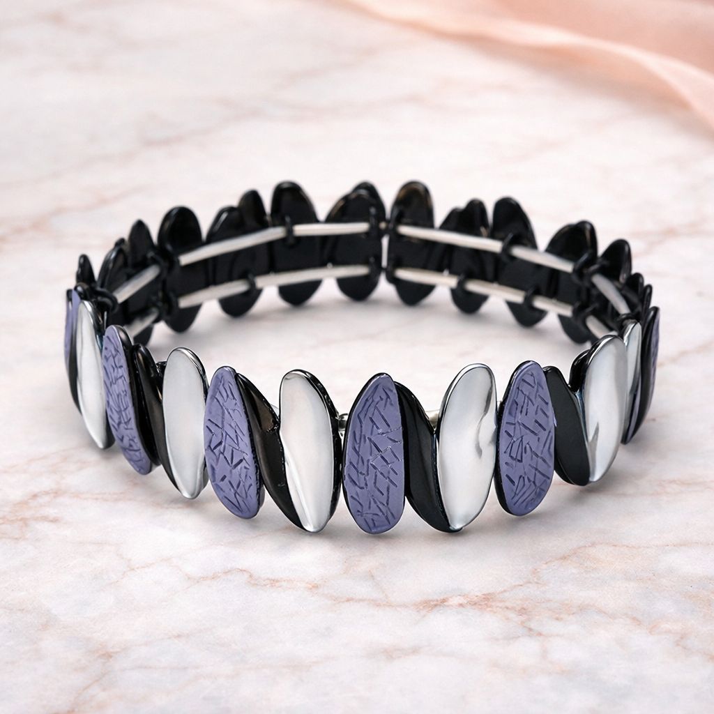 Premium Brass Multi-Tone Oval Link Stretch Bracelet for Women (Adjustable) – Modern Fashion Jewelry