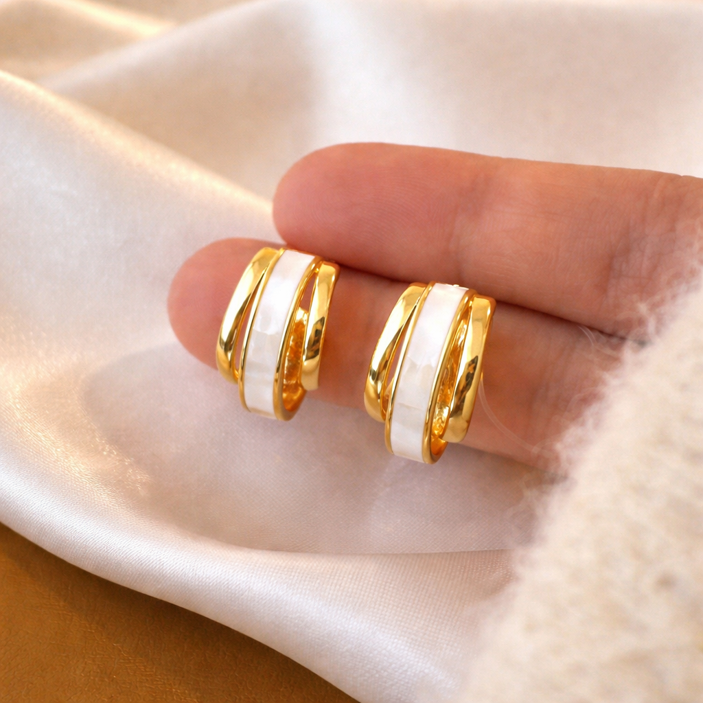 Korean Style Dual-Tone Gold & Pearl Hoop Earrings for Women